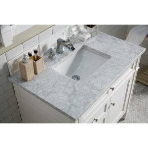 James Martin 650-V36-BW-3CAR Brittany 36 Inch Bright White Single Vanity with 3 cm Carrara Marble Top