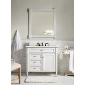 James Martin 650-V36-BW-3EMR Brittany 36 Inch Bright White Single Vanity with 3 CM Eternal Marfil Quartz Top