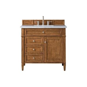 James Martin 650-V36-SBR-3EJP Brittany 36 Inch Saddle Brown Single Vanity with 3 CM Eternal Jasmine Pearl Quartz Top