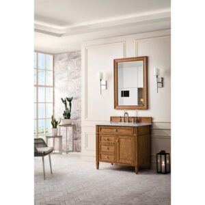 James Martin 650-V36-SBR-3EJP Brittany 36 Inch Saddle Brown Single Vanity with 3 CM Eternal Jasmine Pearl Quartz Top