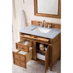 James Martin 650-V36-SBR-3EJP Brittany 36 Inch Saddle Brown Single Vanity with 3 CM Eternal Jasmine Pearl Quartz Top