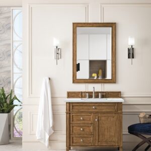 James Martin 650-V36-SBR-3ENC Brittany 36 Inch Single Vanity Cabinet with Ethereal Noctis Quartz Top - Saddle Brown