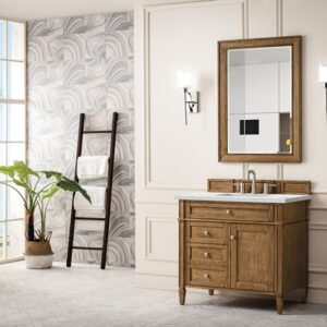 James Martin 650-V36-SBR-3ENC Brittany 36 Inch Single Vanity Cabinet with Ethereal Noctis Quartz Top - Saddle Brown