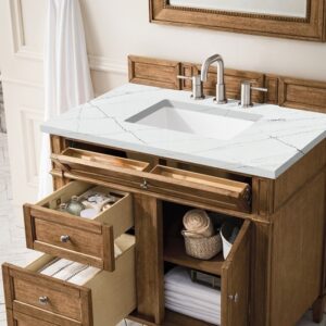 James Martin 650-V36-SBR-3ENC Brittany 36 Inch Single Vanity Cabinet with Ethereal Noctis Quartz Top - Saddle Brown