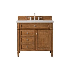 James Martin 650-V36-SBR-3ESR Brittany 36 Inch Saddle Brown Single Vanity with 3 CM Eternal Serena Quartz Top