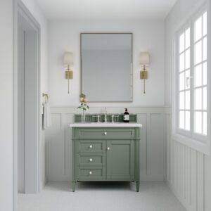 James Martin 650-V36-SC-3AF Brittany 36 Inch Smokey Celadon Single Sink Vanity with 3 cm Arctic Fall Top