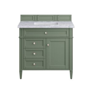 James Martin 650-V36-SC-3CAR Brittany 36 Inch Smokey Celadon Single Sink Vanity with 3 cm Carrara Marble Top