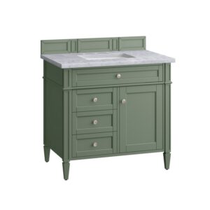 James Martin 650-V36-SC-3CAR Brittany 36 Inch Smokey Celadon Single Sink Vanity with 3 cm Carrara Marble Top