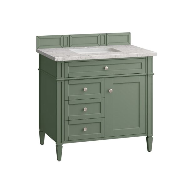 James Martin 650-V36-SC-3EJP Brittany 36 Inch Smokey Celadon Single Sink Vanity with 3 cm Eternal Jasmine Pearl Top