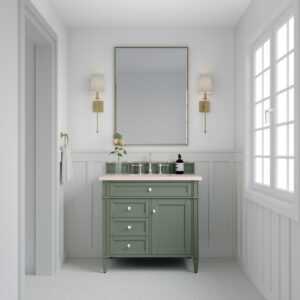 James Martin 650-V36-SC-3EMR Brittany 36 Inch Smokey Celadon Single Sink Vanity with 3 cm Eternal Marfil Top