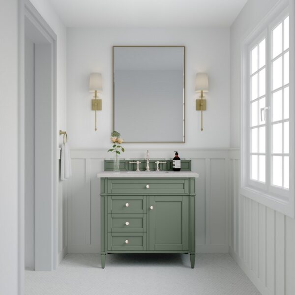 James Martin 650-V36-SC-3ESR Brittany 36 Inch Smokey Celadon Single Sink Vanity with 3 cm Eternal Serena Top