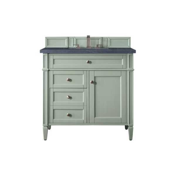 James Martin 650-V36-SGR-3CSP Brittany 36 Inch Sage Green Single Vanity with 3 CM Charcoal Soapstone Quartz Top