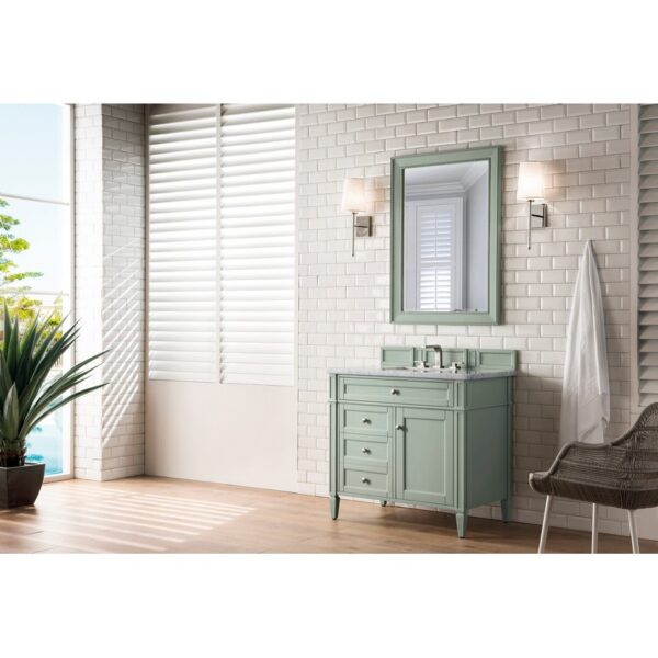 James Martin 650-V36-SGR-3EJP Brittany 36 Inch Sage Green Single Vanity with 3 CM Eternal Jasmine Pearl Quartz Top