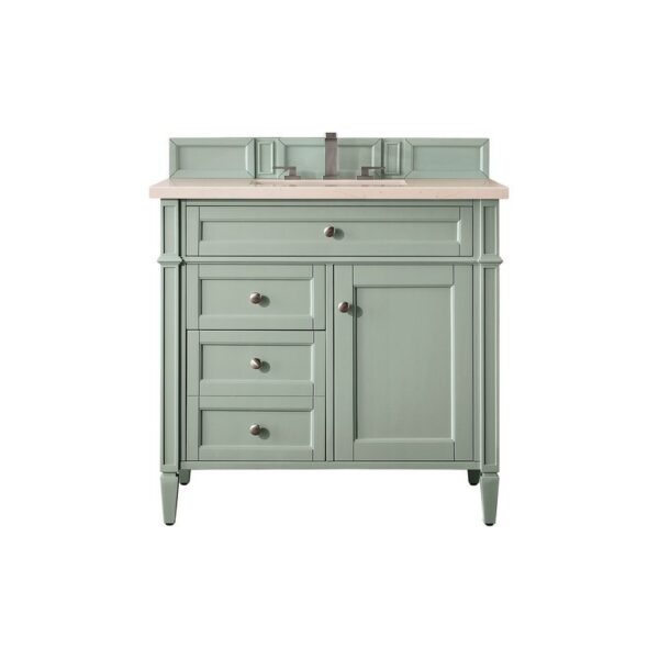 James Martin 650-V36-SGR-3EMR Brittany 36 Inch Sage Green Single Vanity with 3 CM Eternal Marfil Quartz Top