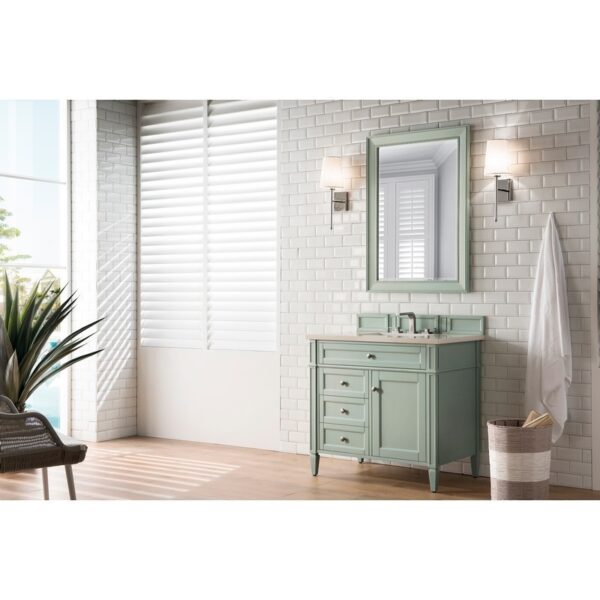 James Martin 650-V36-SGR-3EMR Brittany 36 Inch Sage Green Single Vanity with 3 CM Eternal Marfil Quartz Top