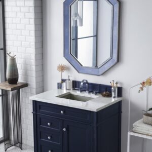 James Martin 650-V36-VBL-3EJP Brittany 36 Inch Victory Blue Single Vanity with 3 cm Eternal Jasmine Pearl Quartz Top with Sink