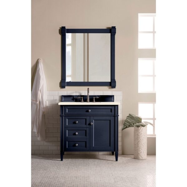 James Martin 650-V36-VBL-3EMR Brittany 36 Inch Victory Blue Single Vanity with 3 CM Eternal Marfil Quartz Top