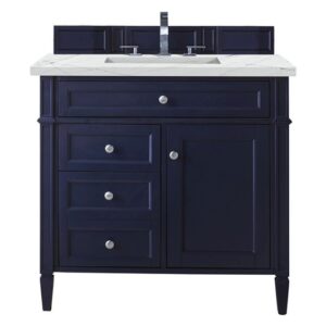 James Martin 650-V36-VBL-3ENC Brittany 36 Inch Single Vanity Cabinet with Ethereal Noctis Quartz Top - Victory Blue