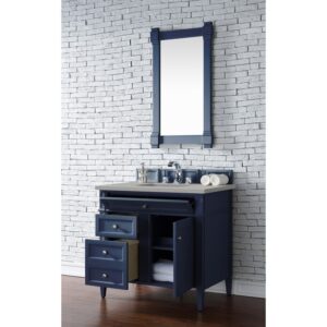 James Martin 650-V36-VBL-3ESR Brittany 36 Inch Victory Blue Single Vanity with 3 CM Eternal Serena Quartz Top