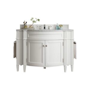 James Martin 650-V46R-BW-AF Brittany 46 Inch Single Vanity in Bright White with 3 CM Arctic Fall Solid Surface Top