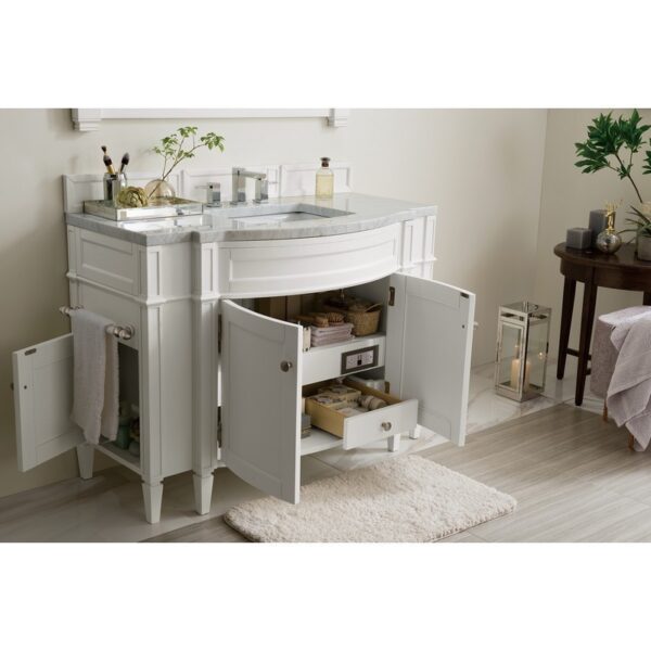 James Martin 650-V46R-BW-CAR Brittany 46 Inch Single Vanity in Bright White with 3 CM Carrara Marble Top