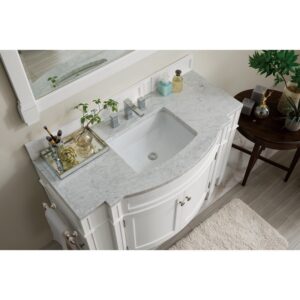 James Martin 650-V46R-BW-CAR Brittany 46 Inch Single Vanity in Bright White with 3 CM Carrara Marble Top