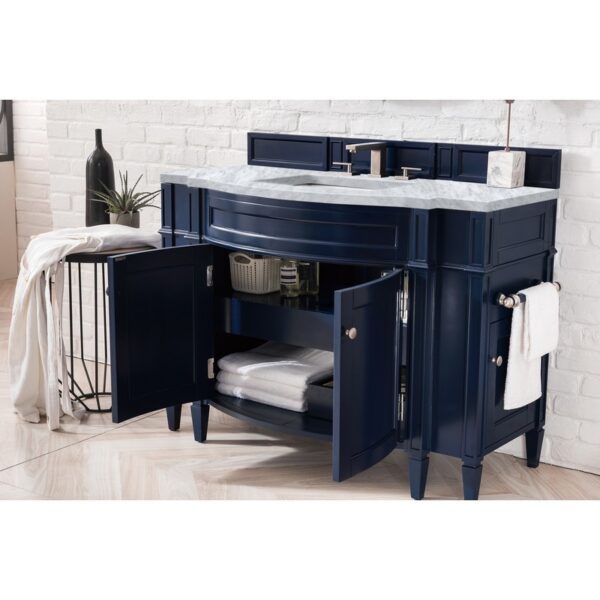 James Martin 650-V46R-VBL-CAR Brittany 46 Inch Single Vanity in Victory Blue with 3 CM Carrara Marble Top