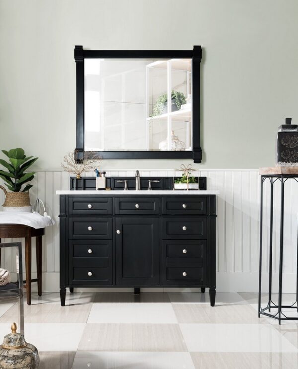 James Martin 650-V48-BKO-3CAR Brittany 48 Inch Black Onyx Single Vanity with 3 cm Carrara Marble Top