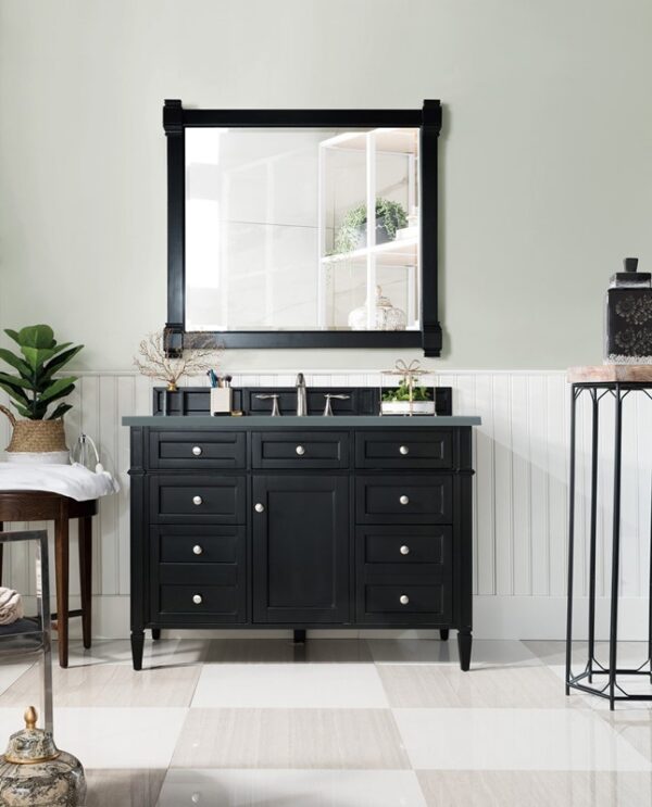 James Martin 650-V48-BKO-3CBL Brittany 48 Inch Single Vanity Cabinet with Cala Blue Quartz Top - Black Onyx