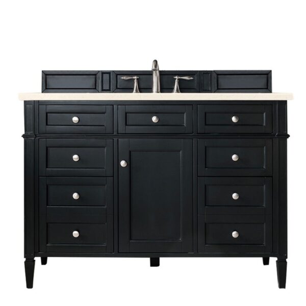 James Martin 650-V48-BKO-3EMR Brittany 48 Inch Black Onyx Single Vanity with 3 CM Eternal Marfil Quartz Top