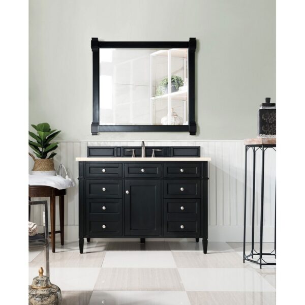 James Martin 650-V48-BKO-3EMR Brittany 48 Inch Black Onyx Single Vanity with 3 CM Eternal Marfil Quartz Top