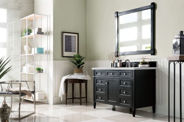 James Martin 650-V48-BKO-3ENC Brittany 48 Inch Single Vanity Cabinet with Ethereal Noctis Quartz Top - Black Onyx