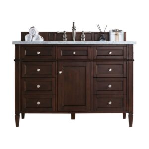 James Martin 650-V48-BNM-3EJP Brittany 48 Inch Burnished Mahogany Single Vanity with 3 cm Eternal Jasmine Pearl Quartz Top with Sink