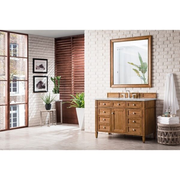 James Martin 650-V48-SBR-3CAR Brittany 48 Inch Saddle Brown Single Vanity with 3 CM Carrara Marble Top