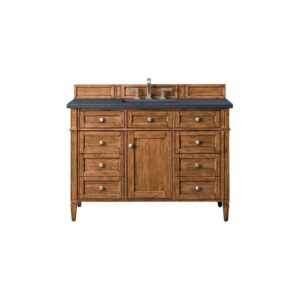 James Martin 650-V48-SBR-3CSP Brittany 48 Inch Saddle Brown Single Vanity with 3 CM Charcoal Soapstone Quartz Top