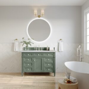 James Martin 650-V48-SC-3ENC Brittany 48 Inch Smokey Celadon Single Sink Vanity with 3 cm Ethereal Noctis Top