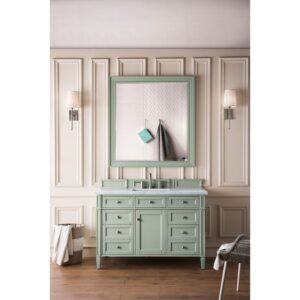 James Martin 650-V48-SGR-3AF Brittany 48 Inch Sage Green Single Vanity with 3 CM Arctic Fall Solid Surface Top