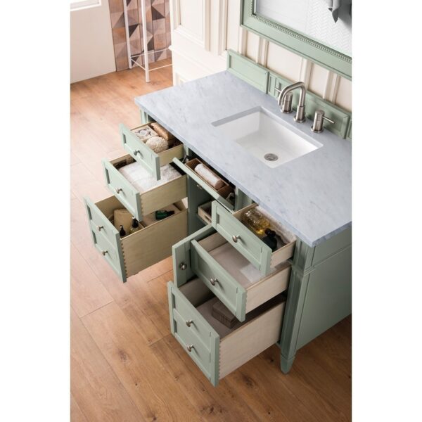 James Martin 650-V48-SGR-3CAR Brittany 48 Inch Sage Green Single Vanity with 3 CM Carrara Marble Top