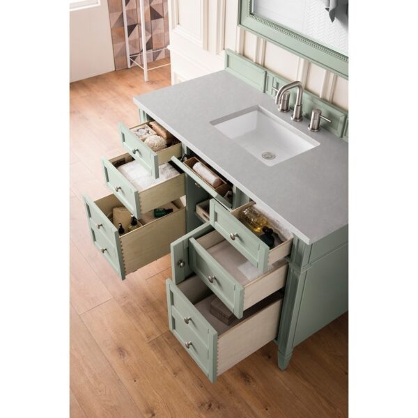 James Martin 650-V48-SGR-3ESR Brittany 48 Inch Sage Green Single Vanity with 3 CM Eternal Serena Quartz Top