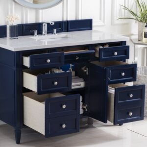 James Martin 650-V48-VBL-3EJP Brittany 48 Inch Victory Blue Single Vanity with 3 cm Eternal Jasmine Pearl Quartz Top with Sink