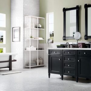 James Martin 650-V60D-BKO-3ENC Brittany 60 Inch Double Vanity Cabinet with Ethereal Noctis Quartz Top - Black Onyx