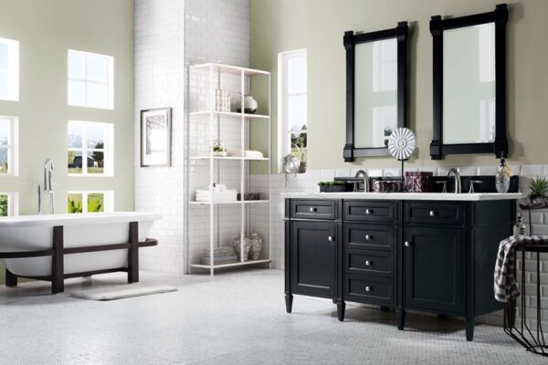 James Martin 650-V60D-BKO-3ENC Brittany 60 Inch Double Vanity Cabinet with Ethereal Noctis Quartz Top - Black Onyx