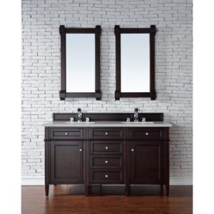 James Martin 650-V60D-BNM-3ESR Brittany 60 Inch Burnished Mahogany Double Vanity with 3 CM Eternal Serena Quartz Top