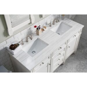 James Martin 650-V60D-BW-3AF Brittany 60 Inch Bright White Double Vanity with 3 cm Arctic Fall Solid Surface Top