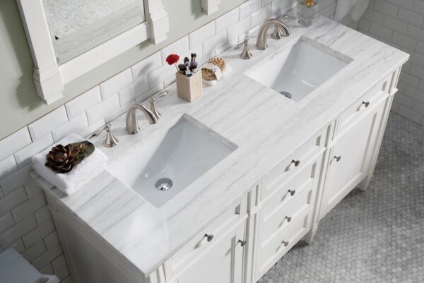 James Martin 650-V60D-BW-3AF Brittany 60 Inch Bright White Double Vanity with 3 cm Arctic Fall Solid Surface Top