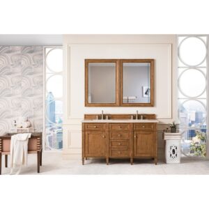 James Martin 650-V60D-SBR-3EMR Brittany 60 Inch Saddle Brown Double Vanity with 3 CM Eternal Marfil Quartz Top