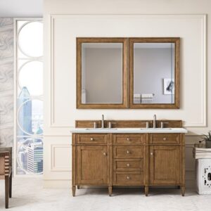 James Martin 650-V60D-SBR-3ENC Brittany 60 Inch Double Vanity Cabinet with Ethereal Noctis Quartz Top - Saddle Brown