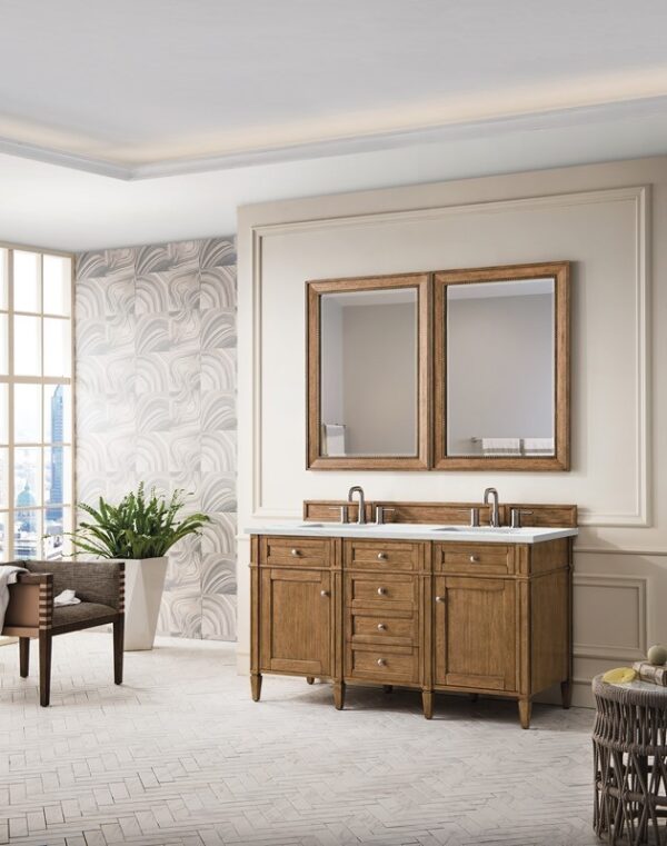 James Martin 650-V60D-SBR-3ENC Brittany 60 Inch Double Vanity Cabinet with Ethereal Noctis Quartz Top - Saddle Brown