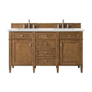 James Martin 650-V60D-SBR-3ENC Brittany 60 Inch Double Vanity Cabinet with Ethereal Noctis Quartz Top - Saddle Brown