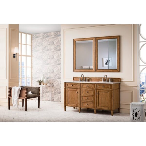 James Martin 650-V60D-SBR-3ESR Brittany 60 Inch Saddle Brown Double Vanity with 3 CM Eternal Serena Quartz Top